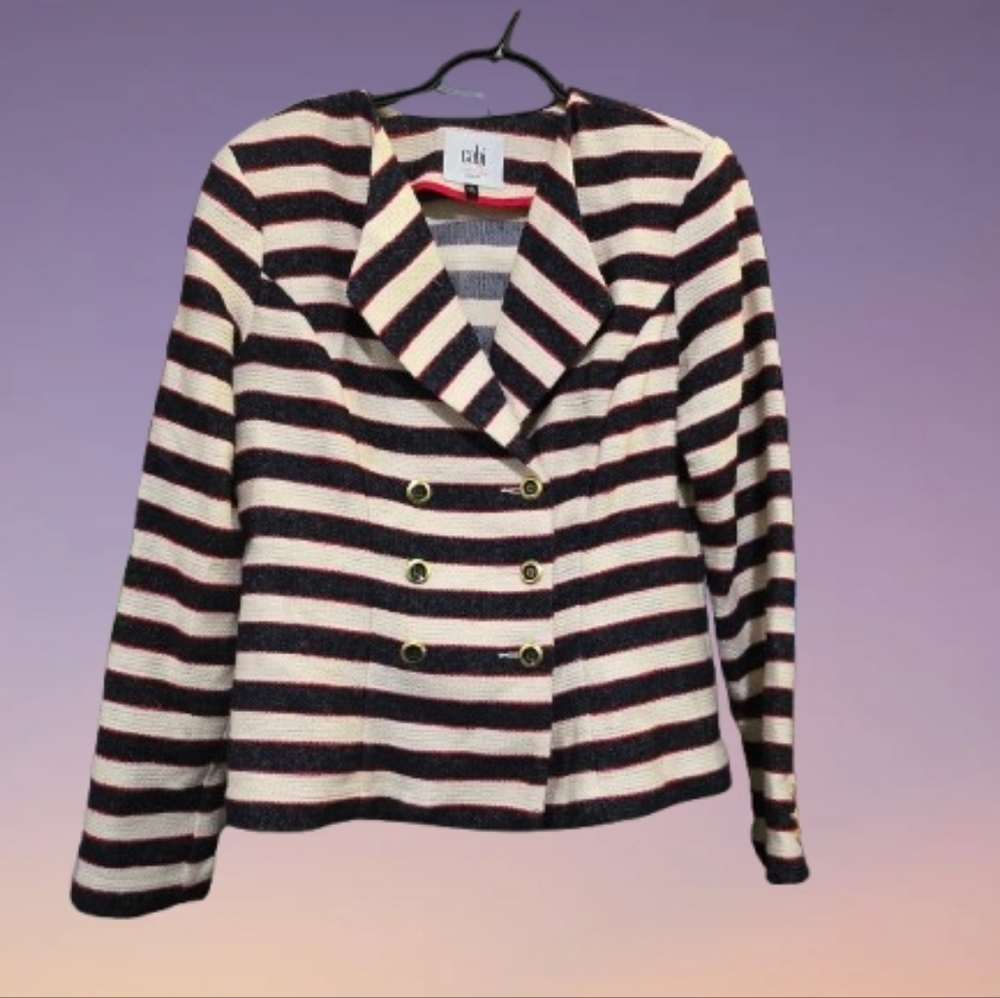 CAbi Navy and White Striped Blazer
